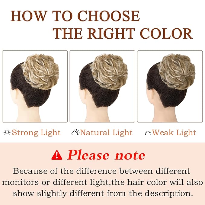 MORICA 1PCS Messy Hair Bun Hair Scrunchies Extension Curly Wavy Messy Synthetic Chignon for Women (27h613(Honey Blonde & Lightest Blonde))