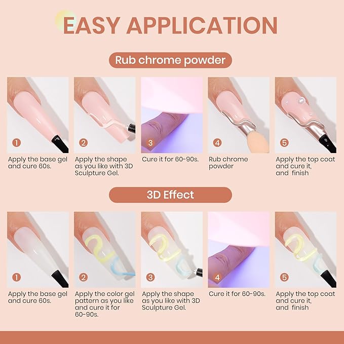 MIZHSE 3D Nail Gel, 2 Pcs Clear 3D Nail Art Sculpting Gel for Nail Art, No Wipe Molding for Nails Decoration Manicure Charms DIY at Home Manicure