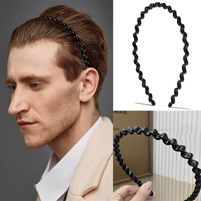 8 PCS Fashion No Slip Effortless Plastic Headbands with Teeth Comb Black Skinny Headbands Hair Accessories Bands for Women Men Teen Girls, Classic Black Bright
