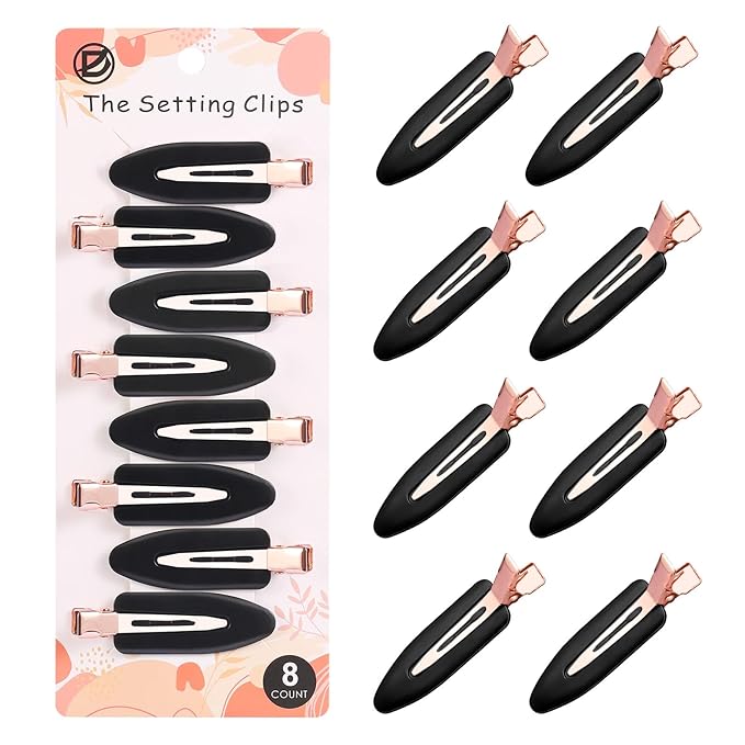 D 8 Pcs Hair Clips - No Crease Hair Clips - Flat Makeup Clips for Women and Girls - Creaseless Hair Clips for Hairstyling Bangs Salon Rose Gold Handle - Black