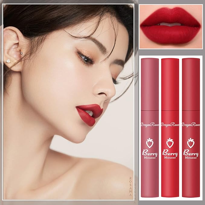 3 Piece Nude Matte Lipstick Set,Natural Velvet Air Moisture Smooth Crayon Lip Stain,Ultimate Nourishing Matte Lipstick 24 Hour Long Lasting Lip Gloss Lipstick for Women Makeup(Set B)