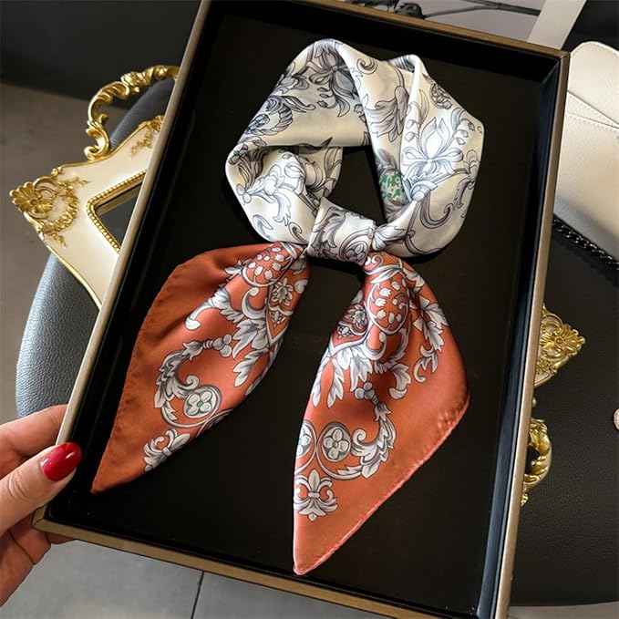 MINIDORA Satin Scarves for Women 27.5 × 27.5 inches Medium Square Elegant Silk Feeling Head Scarf