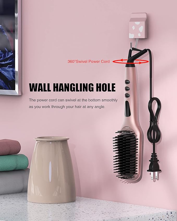 MEGAWISE Pro Ceramic Ionic Hair Straightener Brush for Home Salon | MCH Fast 20s Heating Tech with Auto-Off Safety | Anti-Scald with Universal Dual Voltage | Rotatable Power Cord