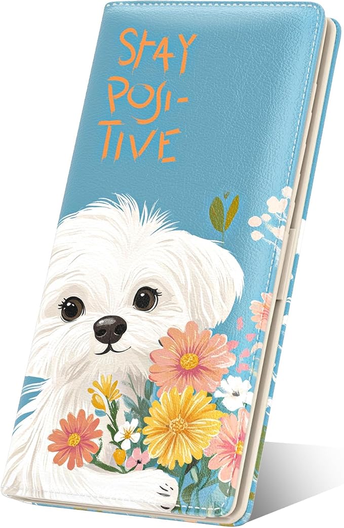 Nipichsha Womens Wallet, RFID Slim Wallets for Women, Thin Ladies Credit Card Holder Purse, Cute Leather Bifold Clutch Billfold with 11 Card Slots & ID Window, Flowers Dog