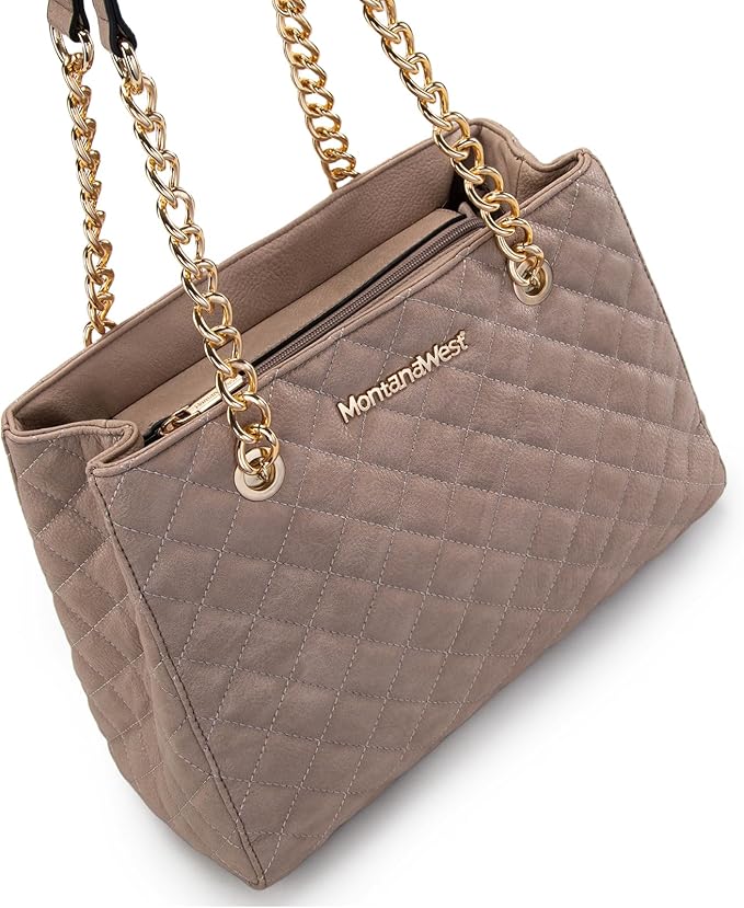 Montana West MEDIUM Tote Bag for Women Quilted Chain Handbags Shoulder Purse