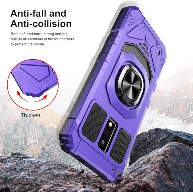 for Blu View 4 Case with 1 Pack Screen Protector,Dual Layer Hybrid Heavy Duty Defender Protection,Sleek Rugged Reinforced Cushion Corner Kickstand Shockproof Bumper Cover for Blu View 4 B135DL Purple