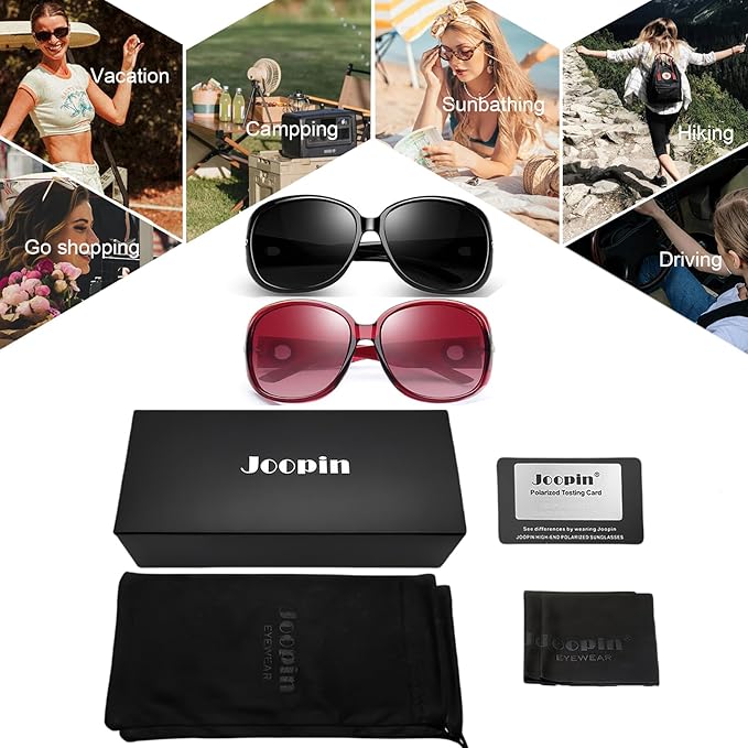 Joopin Big Womens Sunglasses Polarized Trendy Sun Glasses Large Rectangle UV Protection Rhinestone Sunnies