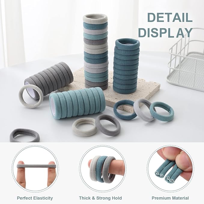 100 Pcs Thick Seamless Hair Ties, Ponytail Holders Hair Accessories No Damage for Thick Hair (Cool Colors)