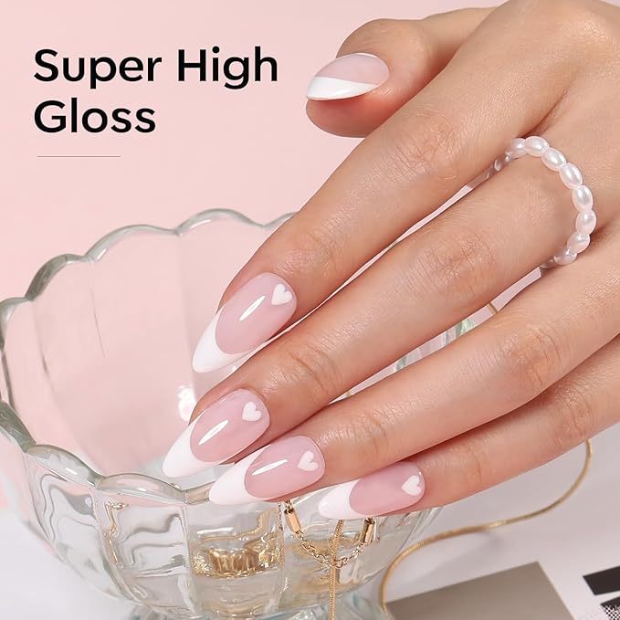 modelones Gel Nail Polish Set, 2 PCS 15 ML French Manicure White Pink Jelly Gel Polish Soak off U V LED Gel French Tip Gel Polish Spring Nails Art Manicure Home Gift For Women Girl