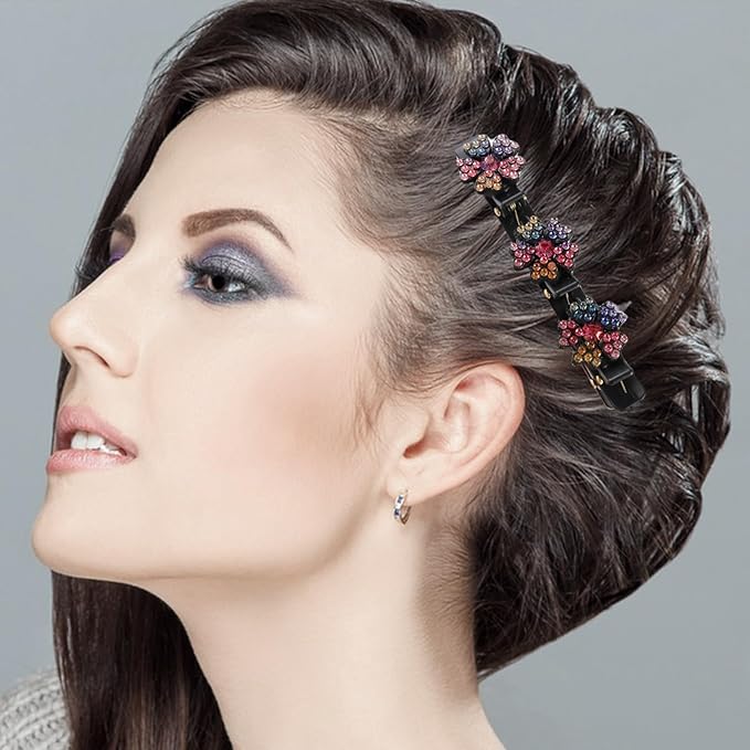 9PCS Rhinestone Braided Hair Clips, Sparkling Crystal Pearls Hair Barrettes, Pearl Headband with Clips, for Women and Girls Hair Styling Accessories
