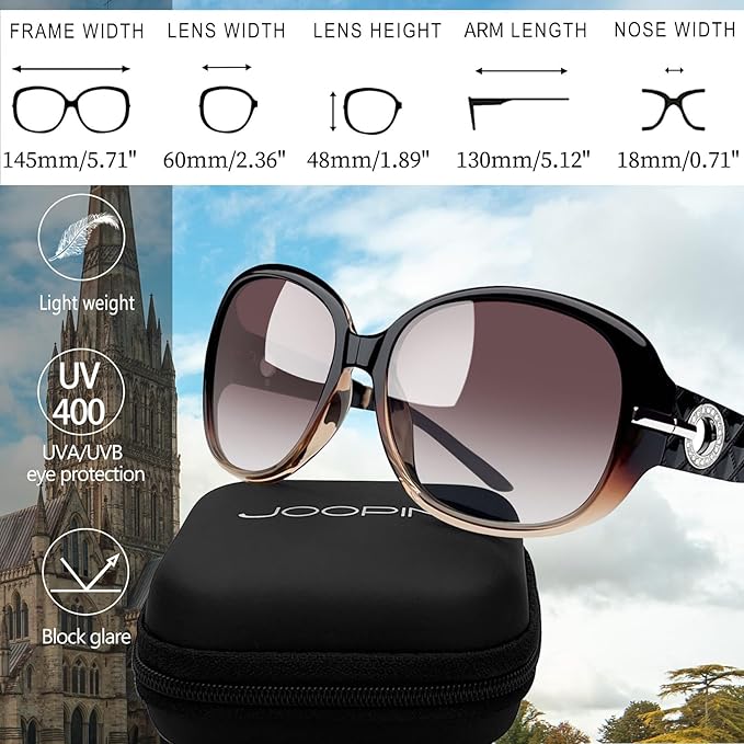Joopin Big Womens Sunglasses Polarized Trendy Sun Glasses Large Rectangle UV Protection Rhinestone Sunnies