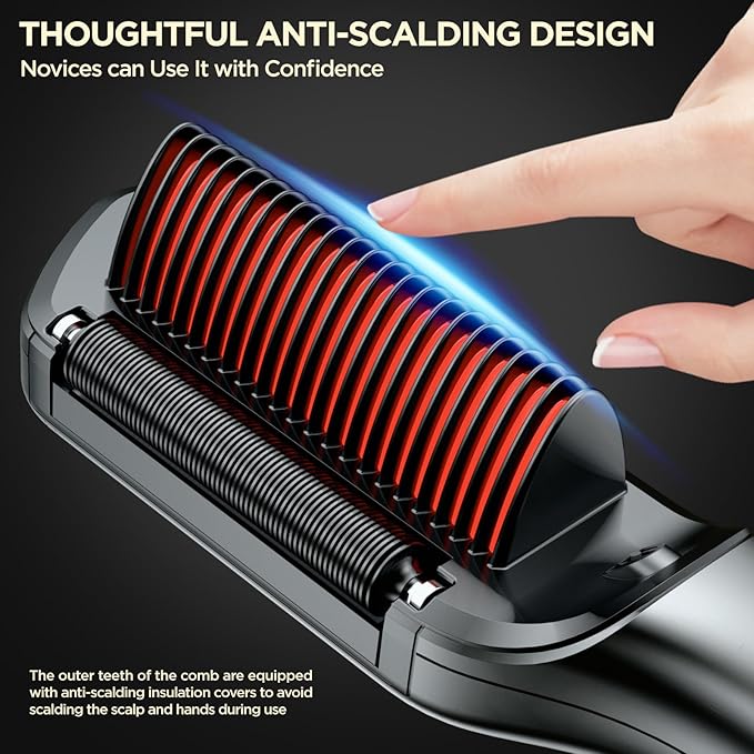 Hair Straightener Brush, Upgraded Ionic Hair Straightener Comb with Oil-Infused, Anti-Frizz Ceramic, Anti-Scald, 9 Temp Settings & LED Display, Dual Voltage, Straightening Brush for All Types