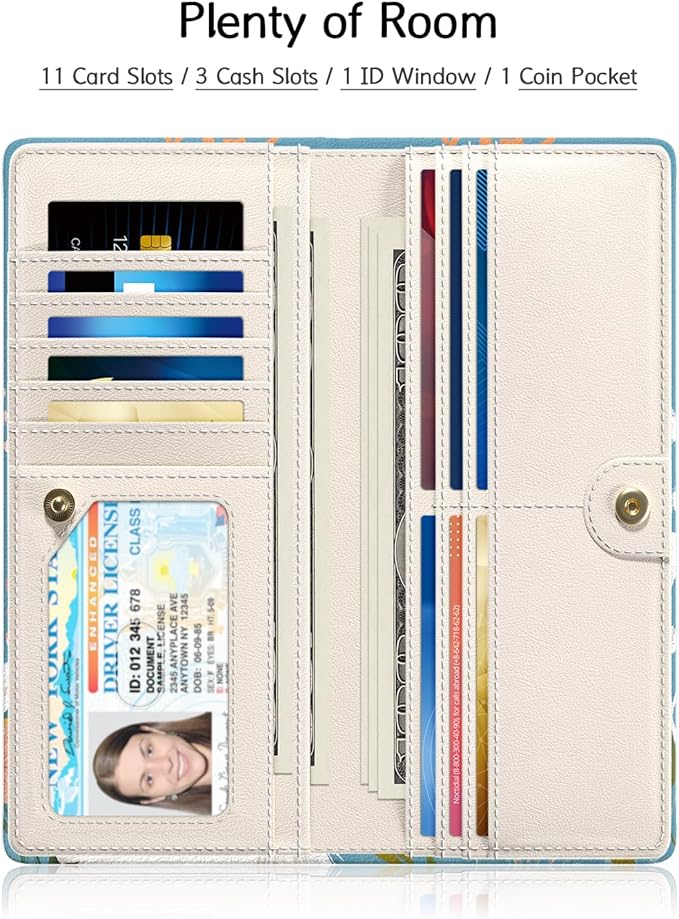 Nipichsha Womens Wallet, RFID Slim Wallets for Women, Thin Ladies Credit Card Holder Purse, Cute Leather Bifold Clutch Billfold with 11 Card Slots & ID Window, Flowers Dog