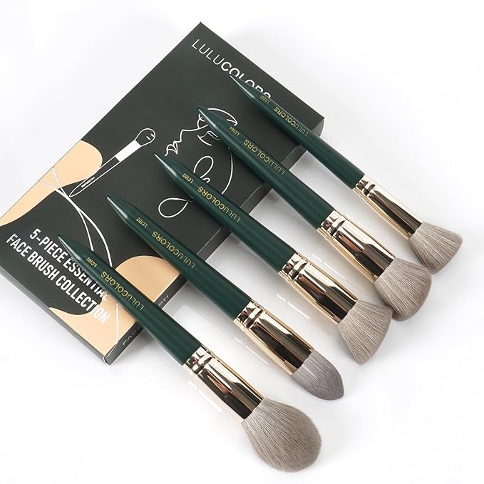5-Piece Face Makeup Brush Set in Dark Blue – Precision Brushes for Flawless Application and Blending(5 Face Green)