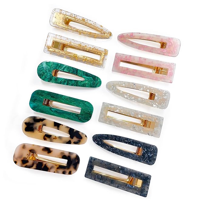 12 Pieces Acrylic Resin Marble Hair Clips Set, Decorative Pearls Hair Barrettes Sweet Decorative Bobby Pins Hairpin Headwear Hair Accessories Headwear for Women and GirlsâŚ