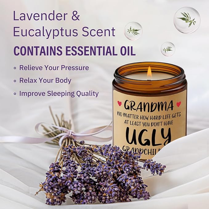 Niyewsor Grandma Gifts, Mothers Day Gifts for Grandma, Lavender Scented Soy Wax Candle, Grandmas Birthday Gift from Grandchildren Granddaughter Grandkids, Handmade, 7oz