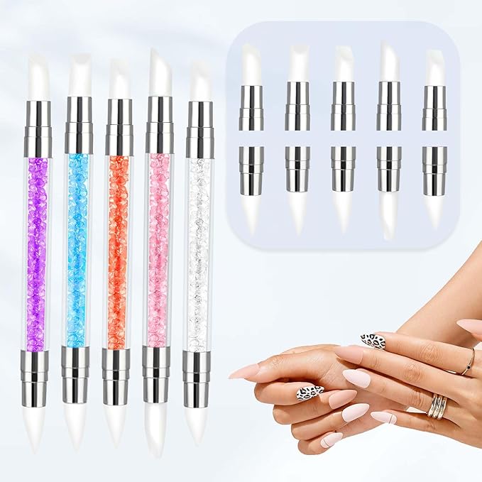 10Pcs Nail Art Sculpture Pen, Dual Tipped Silicone Nail Tools, Nail Art Tools, DIY Brush Dotting Tools Kit for Design Nail Foil Carving Drawing and 3D Effect Shaping Drawing Dotting Tools