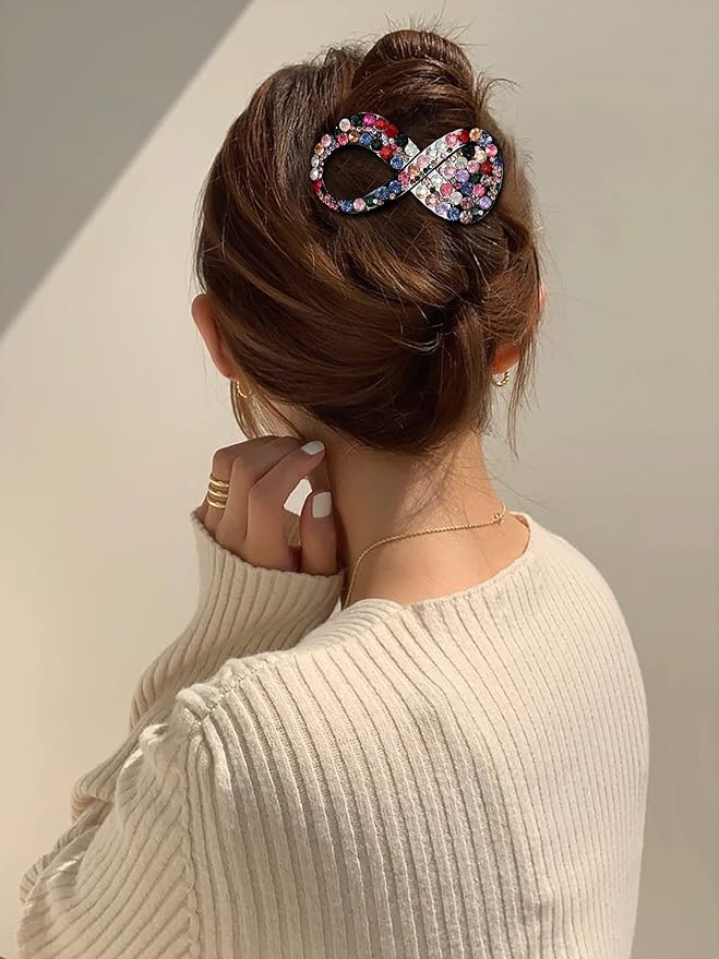 5PCS Rhinestone French Hair Clips for Women Thick Hair No Slip Curved Claw Clips Strong Hold Flat Hair Clip (Curved(Medium,3.54"))
