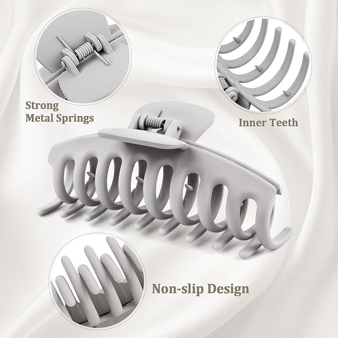 TOCESS Hair Claw Clips for Women, 8 Pack Large 4.33 Inch Jumbo Strong Hold Claw Clip Set for Thick, Thin, Long, Curly Hair, Big Neutral Matte Non-Slip Rectangle Clamps for Girls