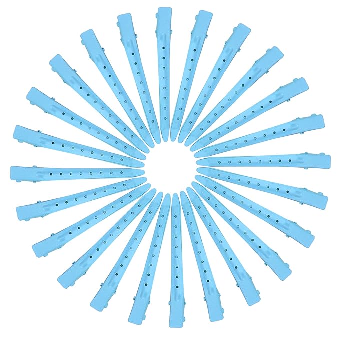 24 Packs Duck Bill Clips, Bantoye 3.35 Inches Rustproof Metal Alligator Curl Clips with Holes for Hair Styling, Hair Coloring, Blue