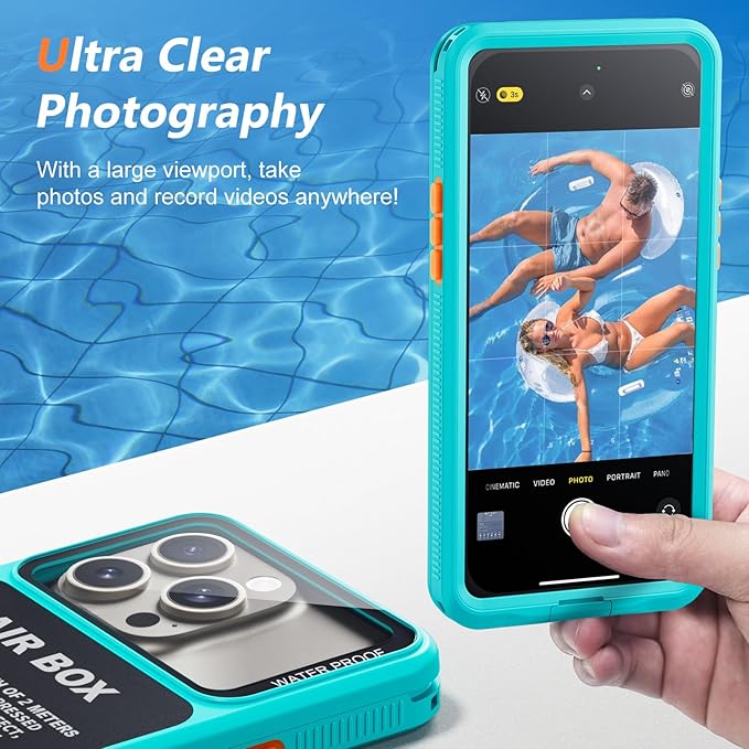 Mitywah Waterproof Case for iPhone, Underwater Snorkeling Diving Phone Case for iPhone 15PM 14PM 13PM 12PM /15PLUS 14PLUS, HD Underwater Photography Snorkeling Case Travel Essentials Blue Green