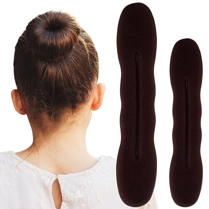 2pcs Hair Bun Maker for Women, Non-Slip Hair Bun Shaper Curler, Lazy Sponge Bun Updo Hair Styling Accessories for Long Thin Curly Straight Wavy Hair- Brown