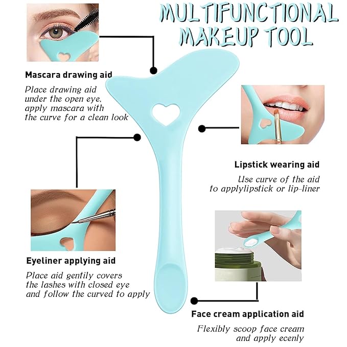 4Pcs Reusable Silicone Eyeliner Stencils - Mascara Shield Guard, Eyelash Lipstick Eyeshadow Applicators Aid Tool - Multifunctional Eye Makeup Tool for Women, Beginners (Green)