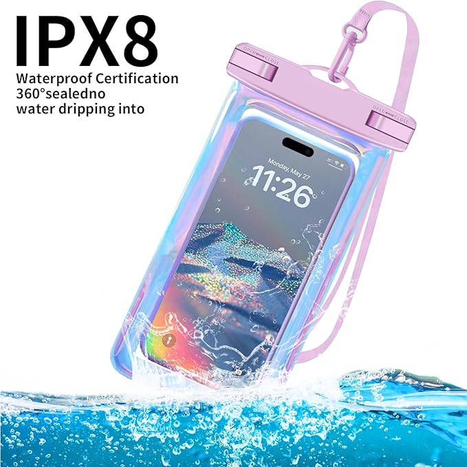 2 Pack Iridescence Universal Waterproof Phone Pouch, Large Phone Waterproof Case Dry Bag (Protection Level: IP68) Outdoor Sports for Apple iPhone,Samsung,and up to 7.5" (Iridescence 2 Pack)