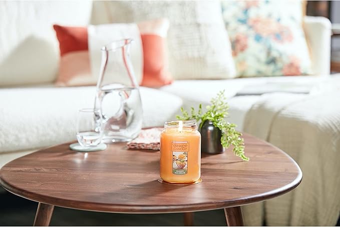 Yankee Candle Mango Ice Cream Scented, Classic 22oz Large Jar Single Wick Candle, Over 110 Hours of Burn Time, Great for Gifting