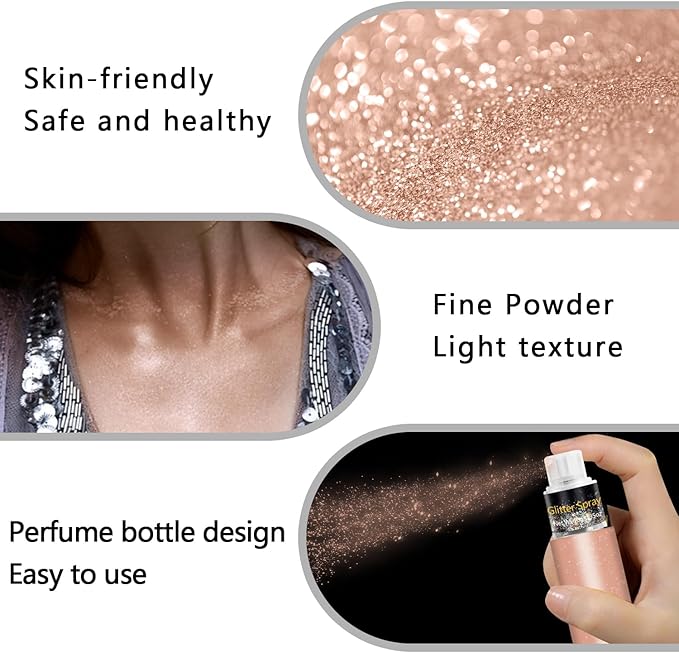Hair and Body Glitter Spray, Holographic Glitter Highlighter Powder, Face Body Clothes Shiny Glitter, Loose Shimmer Hairspray Festival Rave Prom Accessories, 10g (06# Champagne)