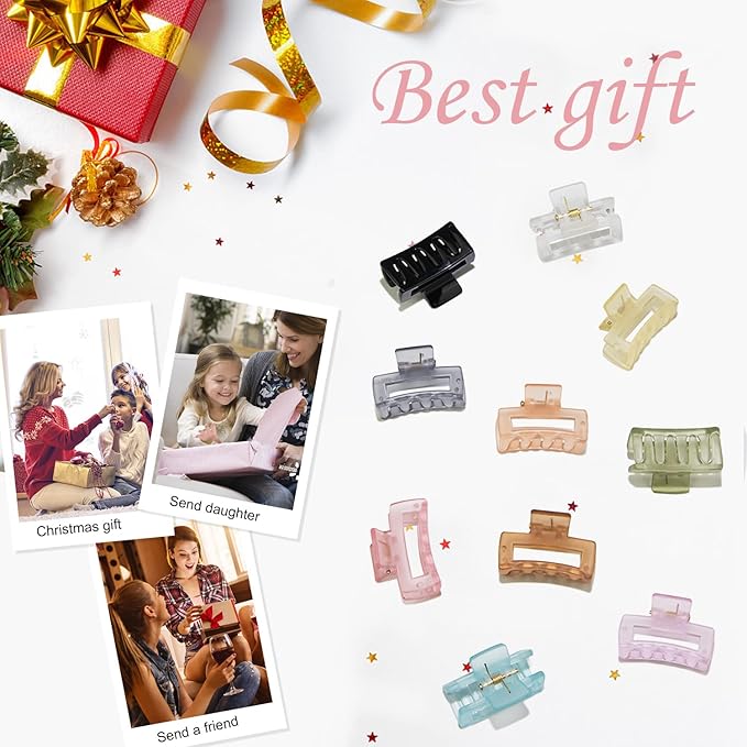 Cobinaan Hair Clips for Women Girls, Small Claw Clips for Thin/Medium Thick Hair, 1.5 Inch Mini Hair Jaw Clips, Matte Rectangle Nonslip Clip with Gift Box (Matte color series, 10 pcs)
