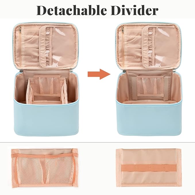 OCHEAL Makeup Bag,Large Travel Bag Organizer Cosmetic Bags for Women Washable Make Up Bag Makeup Organizer Case with Dividers - Large,Lake Blue