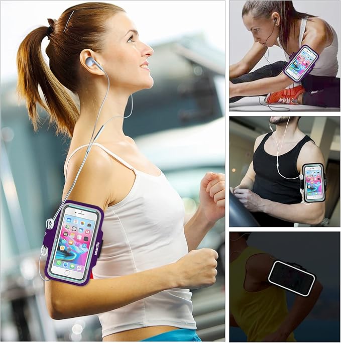 Arm Phone Holder for Running, Armband Cellphone for iPhone 15 14 13 12 11 Pro Max/XR/8 7 6s Plus, Galaxy A/S/Note Up to 6.9’’, for Exercise Gym Fitness Sports Gear-Purple