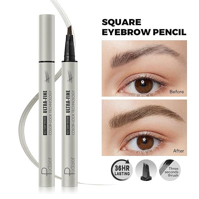 2 Pack Microblading Eyebrow Pen and Brow Tint for Women with Angled Brush & Dip to Effortlessly Create Natural Hair Like Brows, Waterproof Fast Eye Brow Makeup Pencil, Last All Day (Truffle)