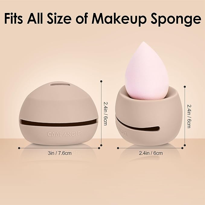2Pcs Makeup Sponge Holder Silicone Beauty Sponge Holder Makeup Blender Case for Travel 2 in 1 Stand Storage For Quick Drying Khaki+Khaki