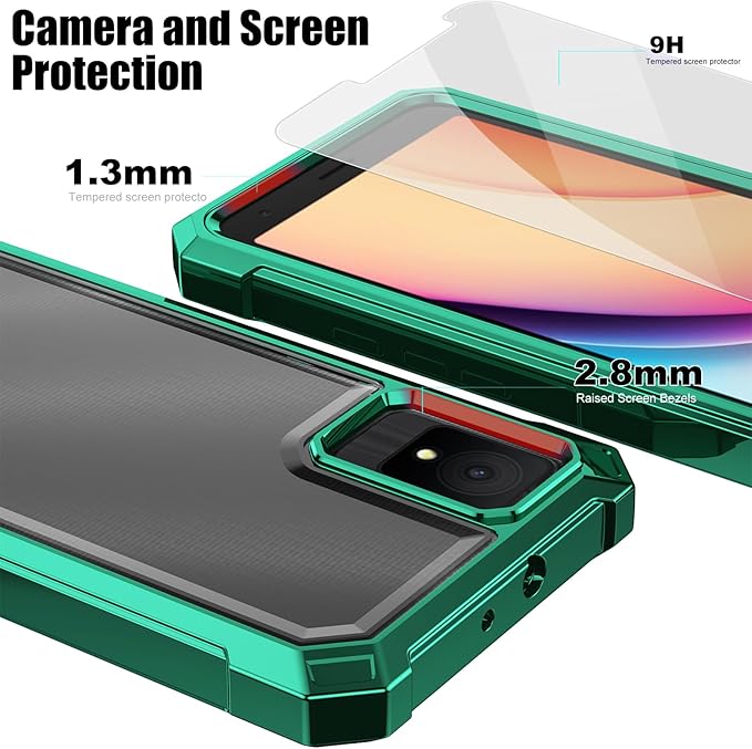 Ailiber Case for TCL K11, TCL T432W Phone Case with Screen Protector, Dual Layer Shockproof Bumper, Clear Transparent Anti Yellowing, Military Grade Drop Protection Cover-Green