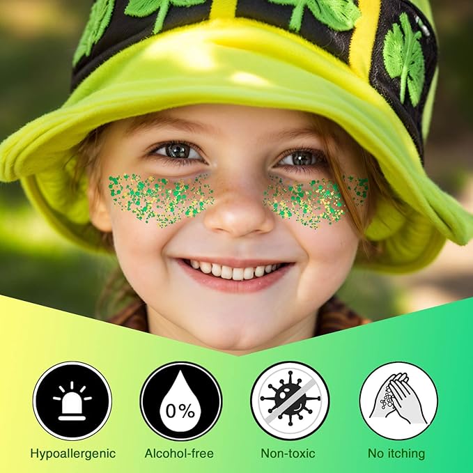 St Patricks Day Accessories Green Face Glitter Gel,Gold Hair Glitter Green St Patrick's Day Outfit for Women,Mardi Gras Carnival Face Paint Body Glitter Sparkling Festival Chunky Makeup
