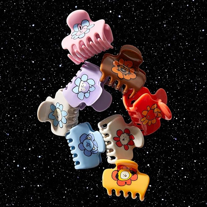 Kitsch BT21 Recycled Plastic Puffy Medium Hair Clips for Women, Medium Claw Clips for Thin Hair and Short Hair for Women