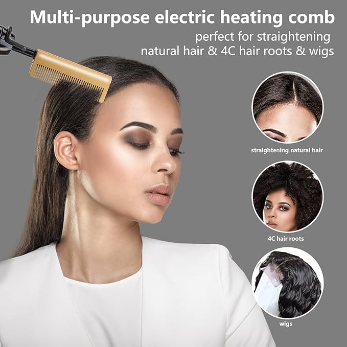 Dan Technology 500℉ hot Comb,60 Min Auto-Off Hair Straightener Comb,7 Temperatures Adjustable Ceramic hot Comb,Electric Pressing Comb for Black Hair,Professional hot Combs for Natural Black Hair