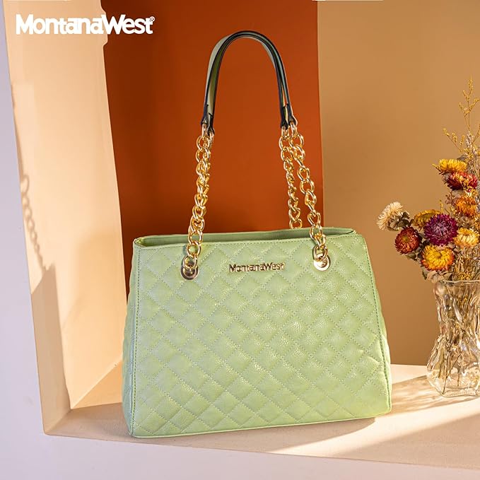 Montana West MEDIUM Tote Bag for Women Quilted Chain Handbags Shoulder Purse