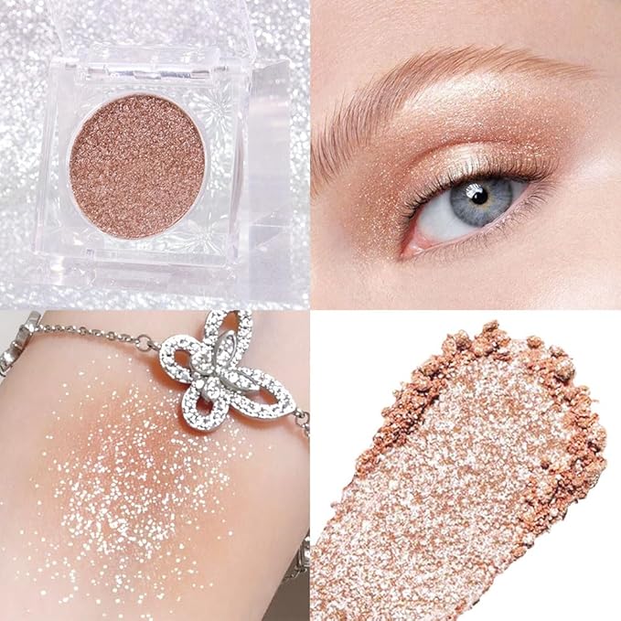 Monochrome Pressed Eyeshadow, Waterproof Neutral Powde Mini Shimmer Gold Brown Eyeshadow, sombras para ojos, Talc, Paraben & Cruelty Free (H01#Shimmer Gold Brown)