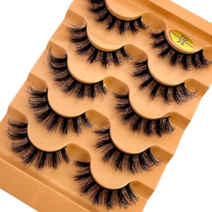 HBZGTLAD Cat eye Eyelashes 3D Natural False Lashes D Curl Fluffy Soft Cross 5 pairs Manga Lashes Wispy Natural Eyelash Extension Makeup (7D-25)