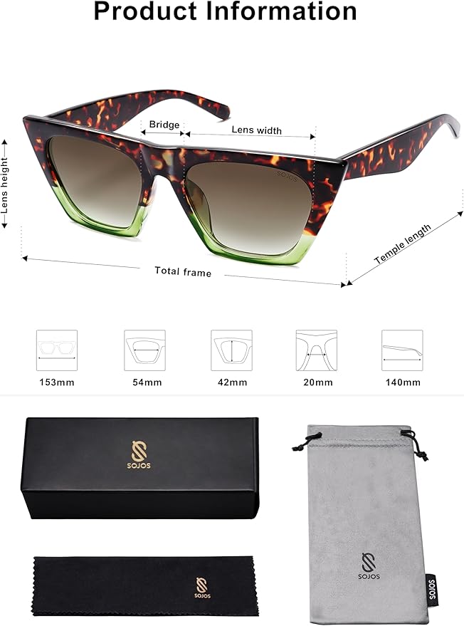 SOJOS Trendy Oversized Square Cateye Polarized Sunglasses Womens Big Frame Shades SJ2115