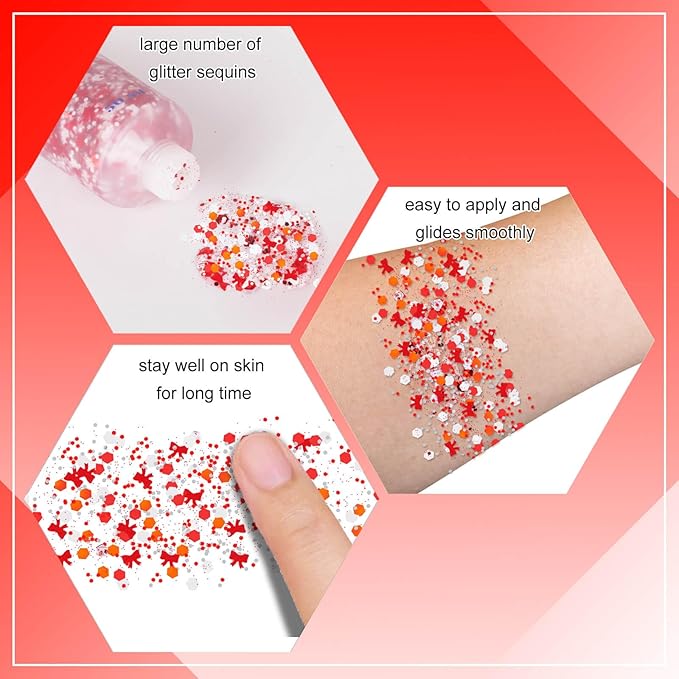 MEICOLY Red and White Face Body Glitter for Reading Week World Book Day,Dr. Week Seuse Costume Accessory for Kids Adults,Book Character Costumes for Kids,Cosplay Accessories for Halloween Festival