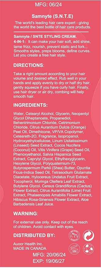 4-In-1 Styling Cream, Hair Styling Cream for Slick Back Hair, Anti Frizz Hair Cream for Smooth & Soft, Add Shine Curl Defining Cream, Non-greasy Hair Cream for Curly, Frizzy, Dry Hair, Travel Size