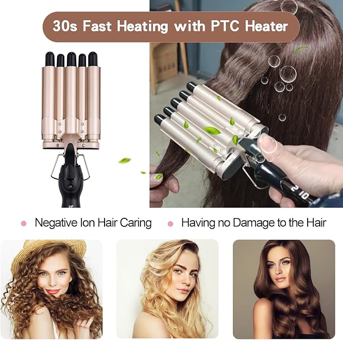 5-Barrel 15mm Egg Roll Hair Curler Hair Curling Iron Hair Waver Hair Crimper Adjustable Hair Styling Tool