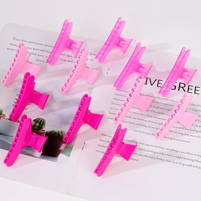 Ondder Pink Butterfly Hair Claw Clips for Styling and Sectioning - Makeup Hair Clamp Clips for Women and Girls