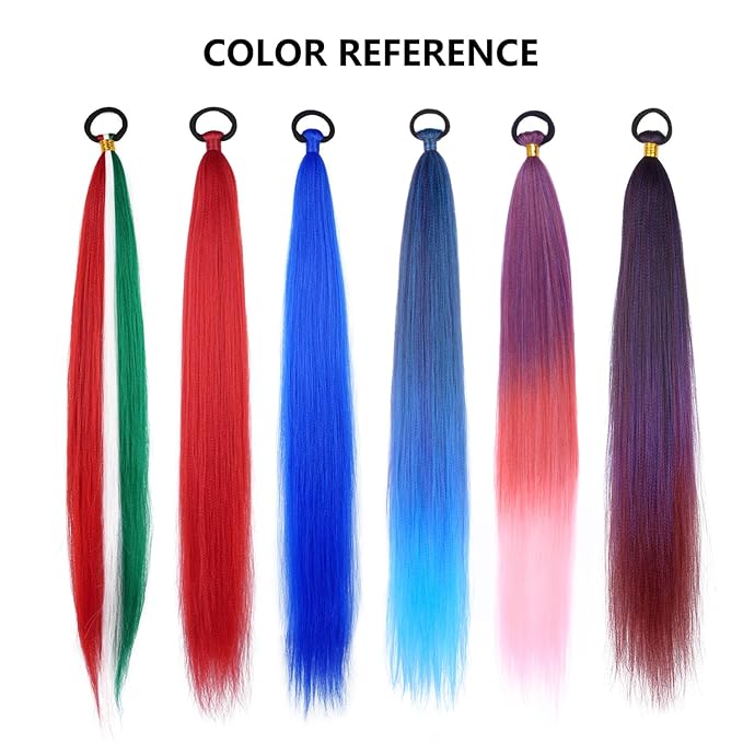 2 Pack Braid Ponytail Extension, Full of Christmas Color Ponytail Extension, with Elastic Tie Straight Tube Sleek Wrap Extension Hair Ponytail Extension 26 Inch (Red/White/Green#)