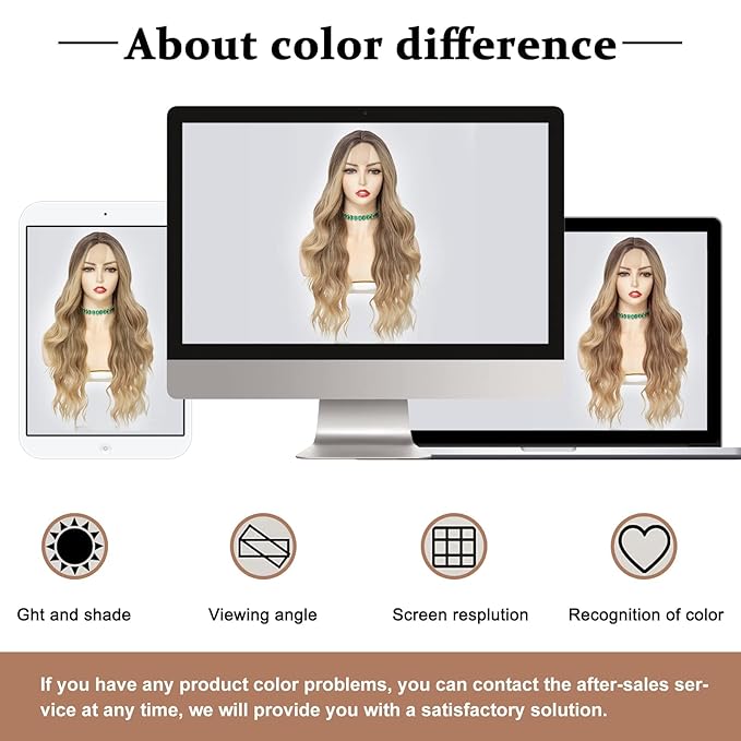 NAYOO Long Ombre Blonde Wavy Wig for Women 26 Inch Middle Part Curly Wavy Wig Natural Looking Synthetic Heat Resistant Fiber for Daily Party Use (Ombre Blonde)