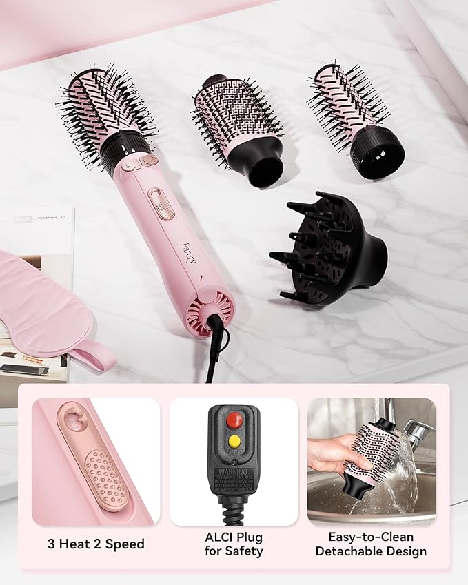 4-in-1 Rotating Blow Dryer Brush Set | Oval Volumizing Barrel, 1.5" & 2" Rotating Brushes, and Diffuser | All-in-One Hot Air Brush for Fast Drying, Volumizing, and Smoothing